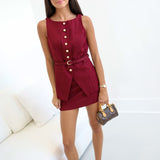 Emily Button Front Mini Dress - Wine