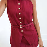 Emily Button Front Mini Dress - Wine