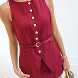 Emily Button Front Mini Dress - Wine