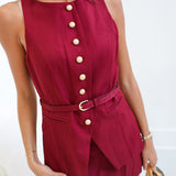 Emily Button Front Mini Dress - Wine