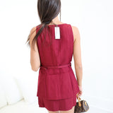 Emily Button Front Mini Dress - Wine