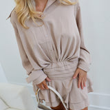 Mallory Flowy Shirt Dress - Lt. Beige