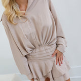 Mallory Flowy Shirt Dress - Lt. Beige