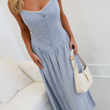 Emory Front Button Maxi Dress - Blue Checker