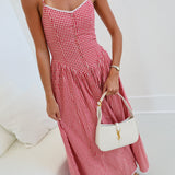 Skylar Front Button Maxi Dress - Red Checke
