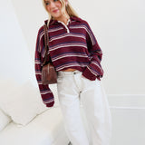 Sara Collared Knit Sweater - Burgundy