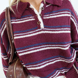 Sara Collared Knit Sweater - Burgundy