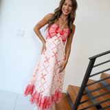 Lainey Multi Midi Strappy Dress - Cream/Red