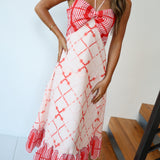 Lainey Multi Midi Strappy Dress - Cream/Red