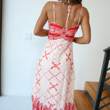 Lainey Multi Midi Strappy Dress - Cream/Red
