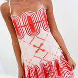 Mandi Multi Mini Strappy Dress - Cream/Red