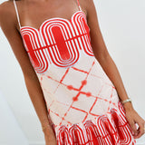 Mandi Multi Mini Strappy Dress - Cream/Red