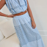 Mila Embroidered Eyelet Maxi Skirt Set - Lt Blue