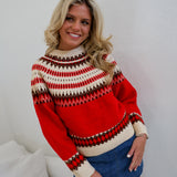 Mallie Crewneck Pullover Sweater - Red