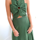 Julia Open-back Fringed Midi Dress - Hunter Green