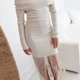 Dani Off The Shoulder Fringe Dress - Cream