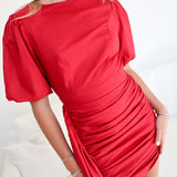 Denna Puff Sleeve Mini Dress - Burgundy