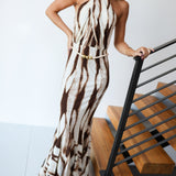 Maggie Belted Halter Maxi Dress - Ivory/Brown