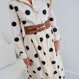 Tanya Polka Dot Shirt Dress W/ Belt - Ivory/Black