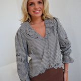 Rylan Ruffle Embroidered Blouse - Black