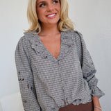 Rylan Ruffle Embroidered Blouse - Black