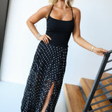 Ditsy Polka Dot Midi Dress - Black