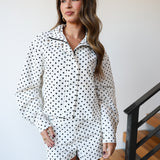 Serena Polka Dot Bomber Jacket And Shorts - White/Black