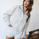 Serena Polka Dot Bomber Jacket And Shorts - White/Black