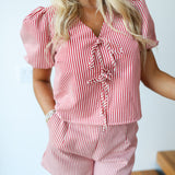 Rory Striped Bow Detail Top - Red