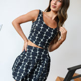 Sylvia Geo Print Mini Skirt Set - Black/Cream