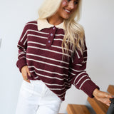 Emma Striped Sweater - Burgundy