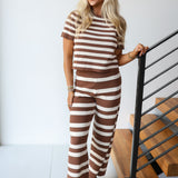 Kristen Knit Sweater Set - Brown Stripe