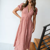Sayler Gingham Puff Sleeve Midi Dress - Red