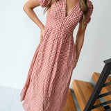 Sayler Gingham Puff Sleeve Midi Dress - Red