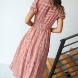 Sayler Gingham Puff Sleeve Midi Dress - Red