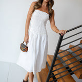 Tori Smocked Midi Dress - White
