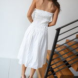 Tori Smocked Midi Dress - White