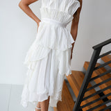 Lola Pleated Ruffle Maxi Dress - Off White