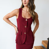 Britney Front Button Vest and Shorts Set - Burgundy