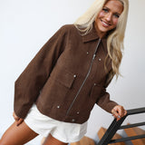 Feonah Faux Suede Jacket - Brown
