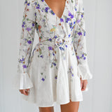 Kiera Long Puff Sleeve Floral Mini - White Multi