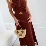 Maleah Open-back Fringed Midi Dress - Burgundy