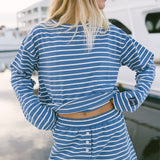 Fancy Striped Oversized Long Sleeve Top - Malibu Blue