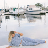 Fancy Striped Oversized Short Sleeve Top - Malibu Blue