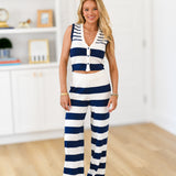 Kai Sleeveless Button Down Sweater - Off White/Navy