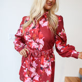 Layla Floral Belted Mini Dress - Wine