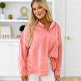 Izzy Striped Button Down Top - Pink/Orange Thick Striped