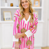 Hillary Mini Contrast Dress - Pink/White Palm