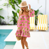 Mandi Strapless Bubble Sleeve Mini Dress - Pink Palm