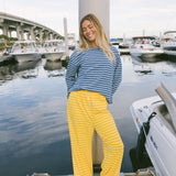 Fancy Striped Oversized Long Sleeve Top - Malibu Blue